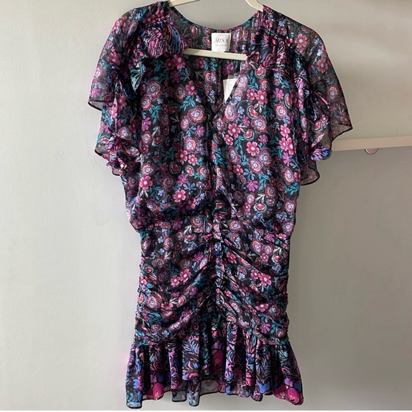 MISA LA -Anessa -Black and Purple Floral Mini Dress Sz Small - Picture 5 of 7